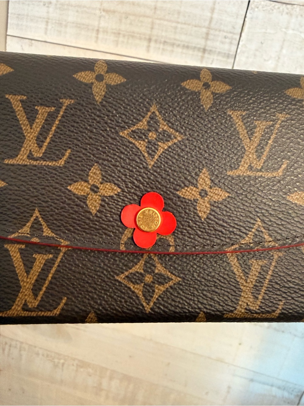 Louis Vuitton Brown Monogram Continental Wallet with Red Flower Accent - Picture 3 of 11